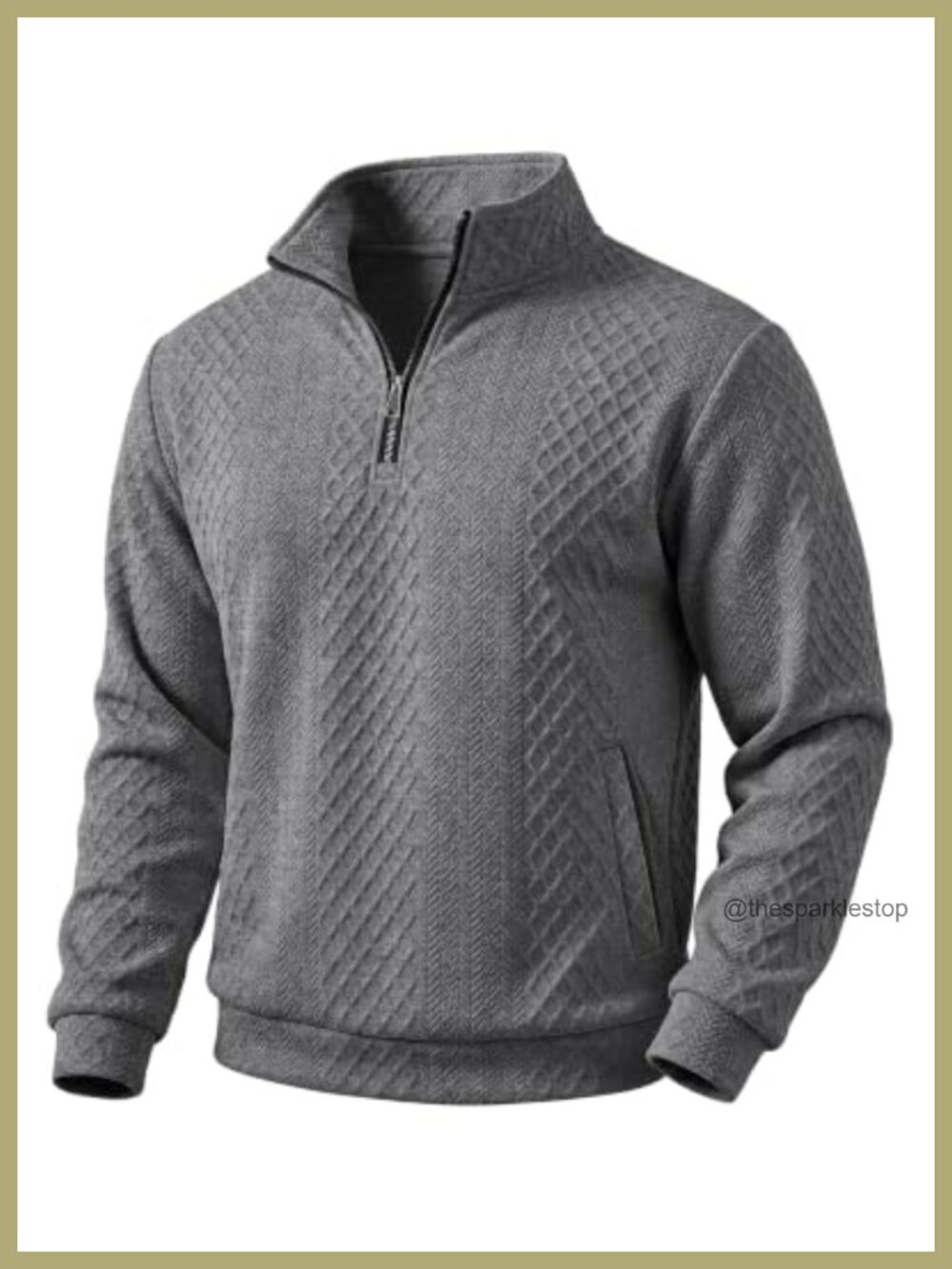 Men's Quarter Zip Pullover Sweatshirt Textured Long Sleeve Casual